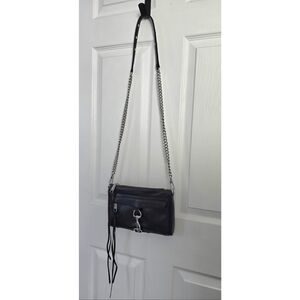 Rebecca Minkoff Black Leather Crossbody Bag with Silver Chain